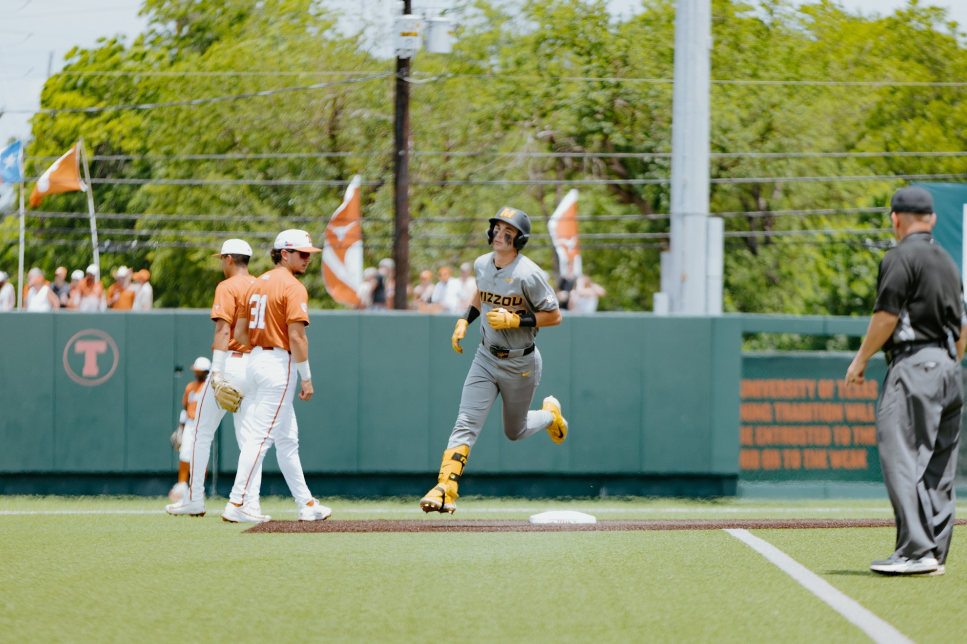 Blaize Ward rounds the bases after his first-inning home run at No. 6 Texas on May 16, 2026